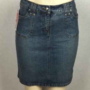 Denim Stretch short Skirt Gasoline Brand Vintage faded blue zipper front button
